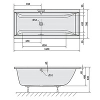 Ligbad Polysan Cleo Inbouw 160x70x48 cm Wit