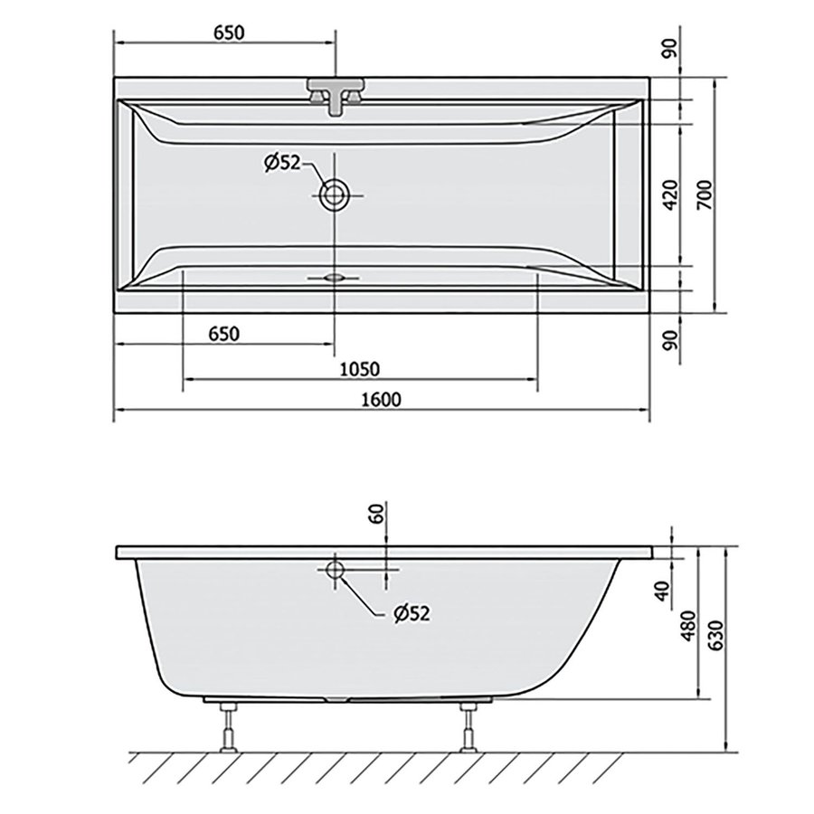 Ligbad Polysan Cleo Inbouw 160x70x48 cm Wit