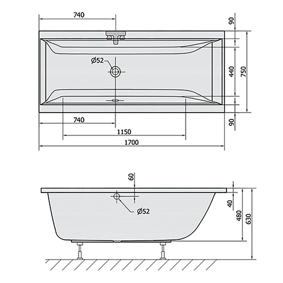 Ligbad Polysan Cleo Inbouw 170x75x48 cm Wit