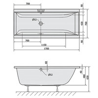 Ligbad Polysan Cleo Inbouw 170x70x48 cm Mat Zwart