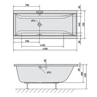 Ligbad Polysan Cleo Inbouw 170x75x48 cm Mat Zwart