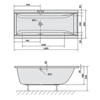 Ligbad Polysan Cleo Inbouw 180x80x48 cm Mat Zwart