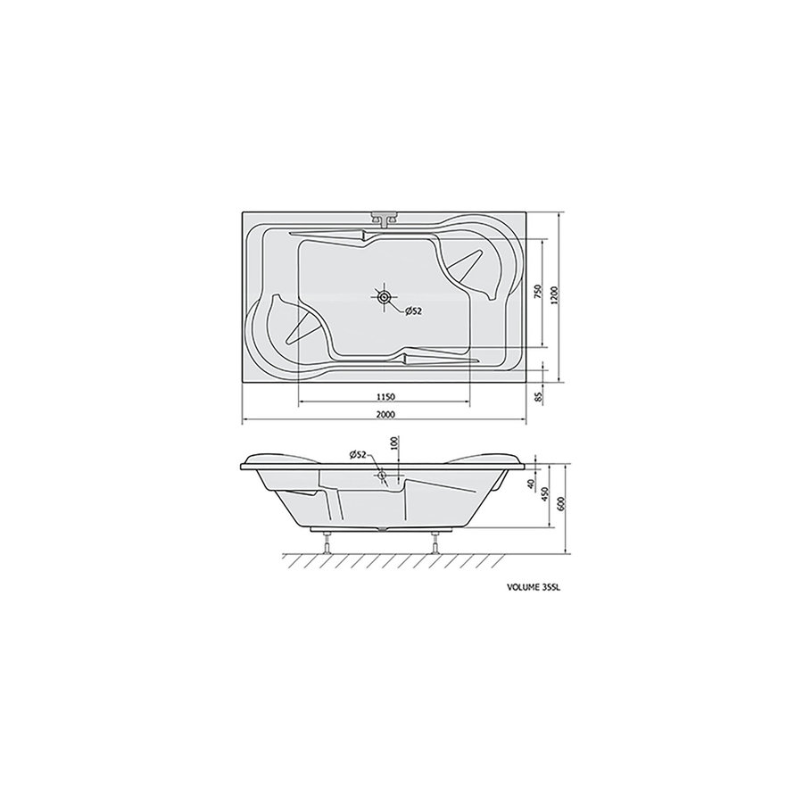 Ligbad Polysan Duo Inbouw 200x120x45 cm Wit