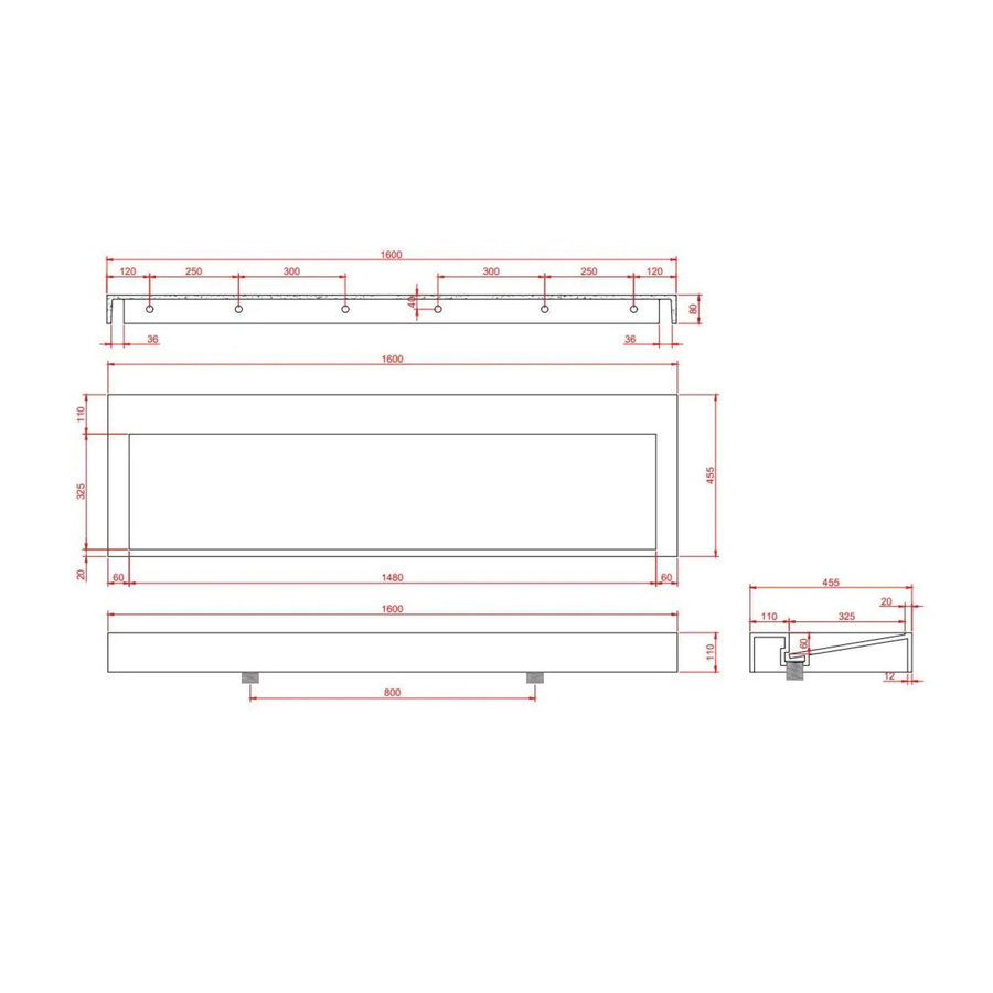 Wastafel AquaSplash Hoya 160x45.5 cm Zonder Kraangat Mat Wit