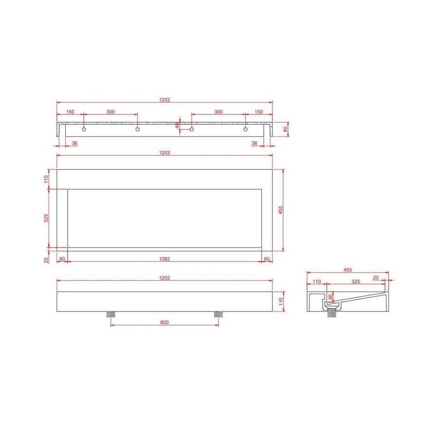Wastafel AquaSplash Hoya 120x45.5 cm Zonder Kraangat Mat Wit