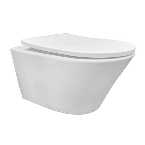 Wandcloset Aquasplash Vera Rimless Tornado Flush met Slim Toiletzitting Softclose Glans Wit 