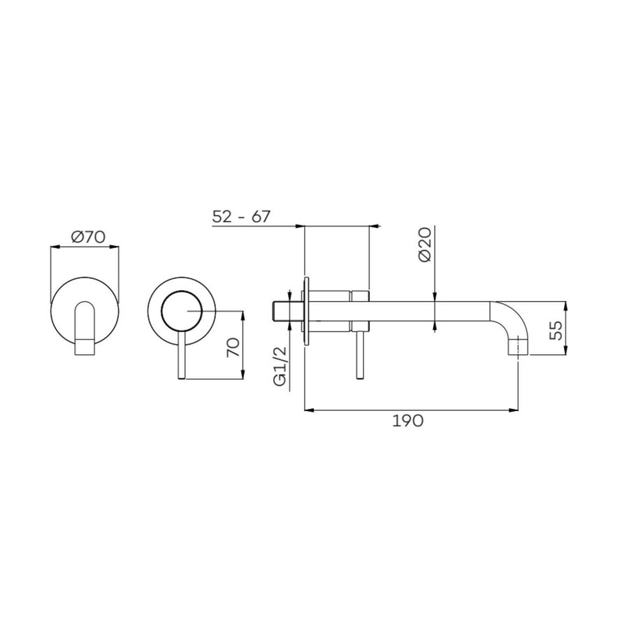 Inbouw Wastafelmengkraan Lagoo Garda met Uitloop Links 19 cm Messing (In 6 Verschillende Kleuren)