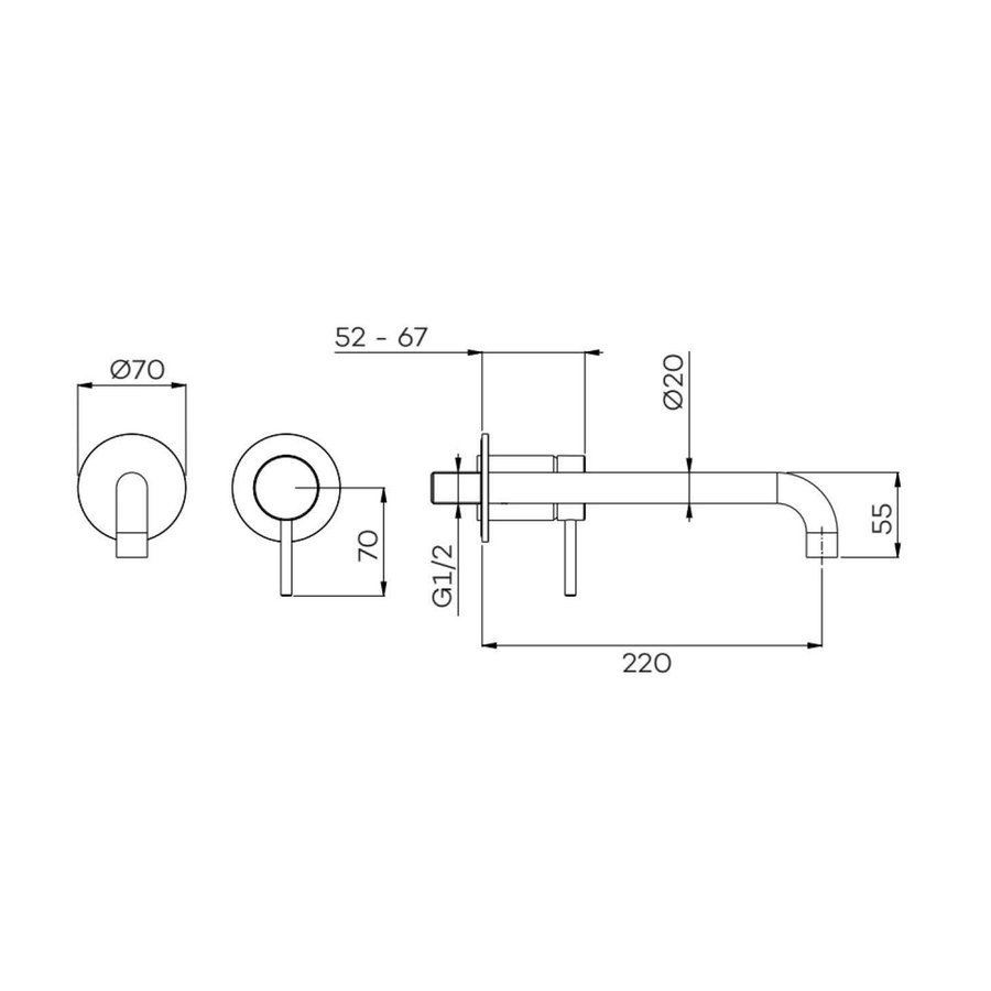 Inbouw Wastafelmengkraan Lagoo Garda met Uitloop Links 22 cm Messing (In 6 Verschillende Kleuren)