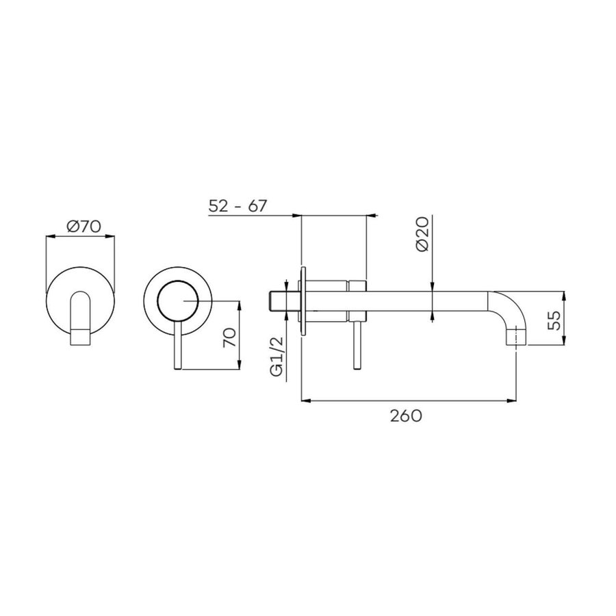 Inbouw Wastafelmengkraan Lagoo Garda met Uitloop Links 26 cm Messing (In 6 Verschillende Kleuren)