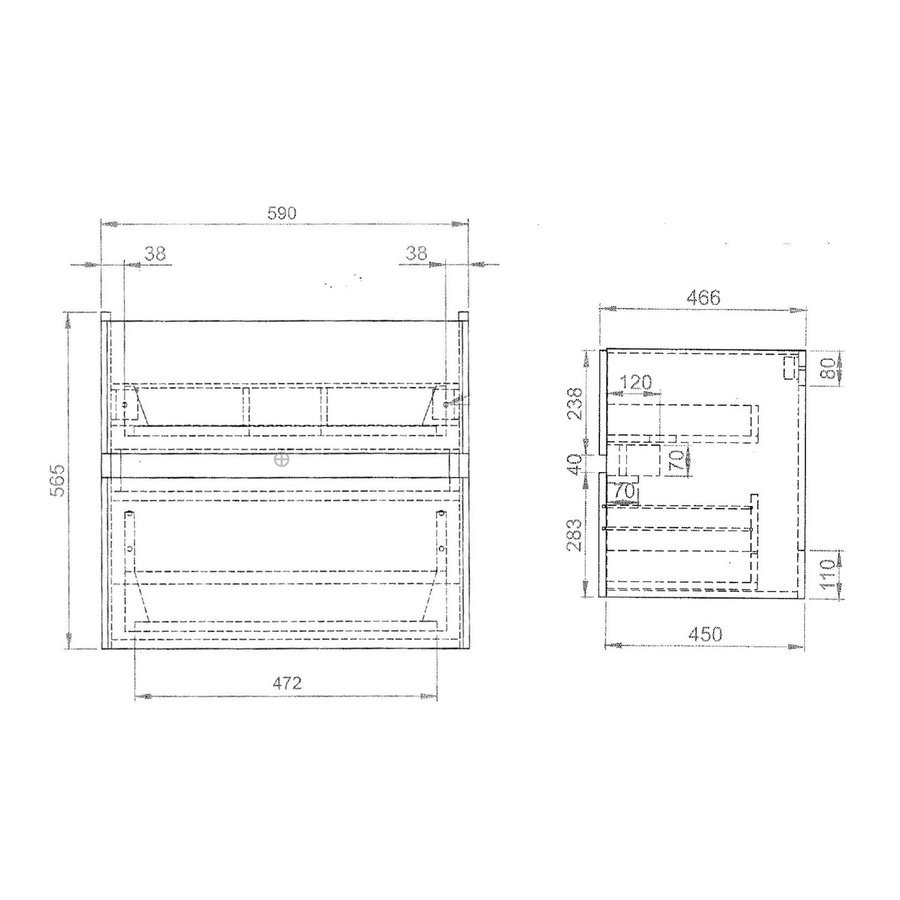 Onderkast Best Design Splash Grey Greeploos 60x56x47 cm 2 Softclose Laden Grijs Eiken