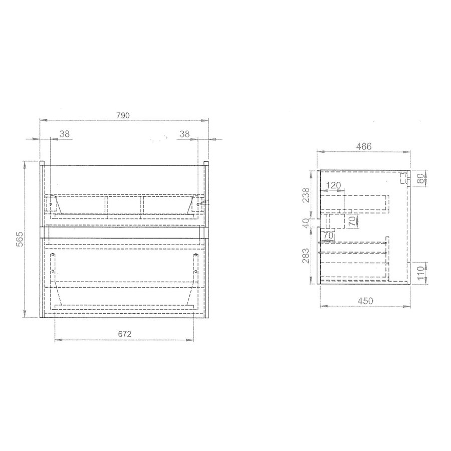 Onderkast Best Design Splash Grey Greeploos 80x56x47 cm 2 Softclose Laden Grijs Eiken