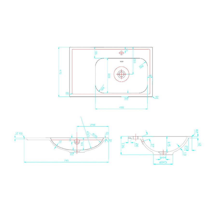 Wastafel Best Design tbv Splash Meubels 80cm Zonder Kraangat Glans Wit