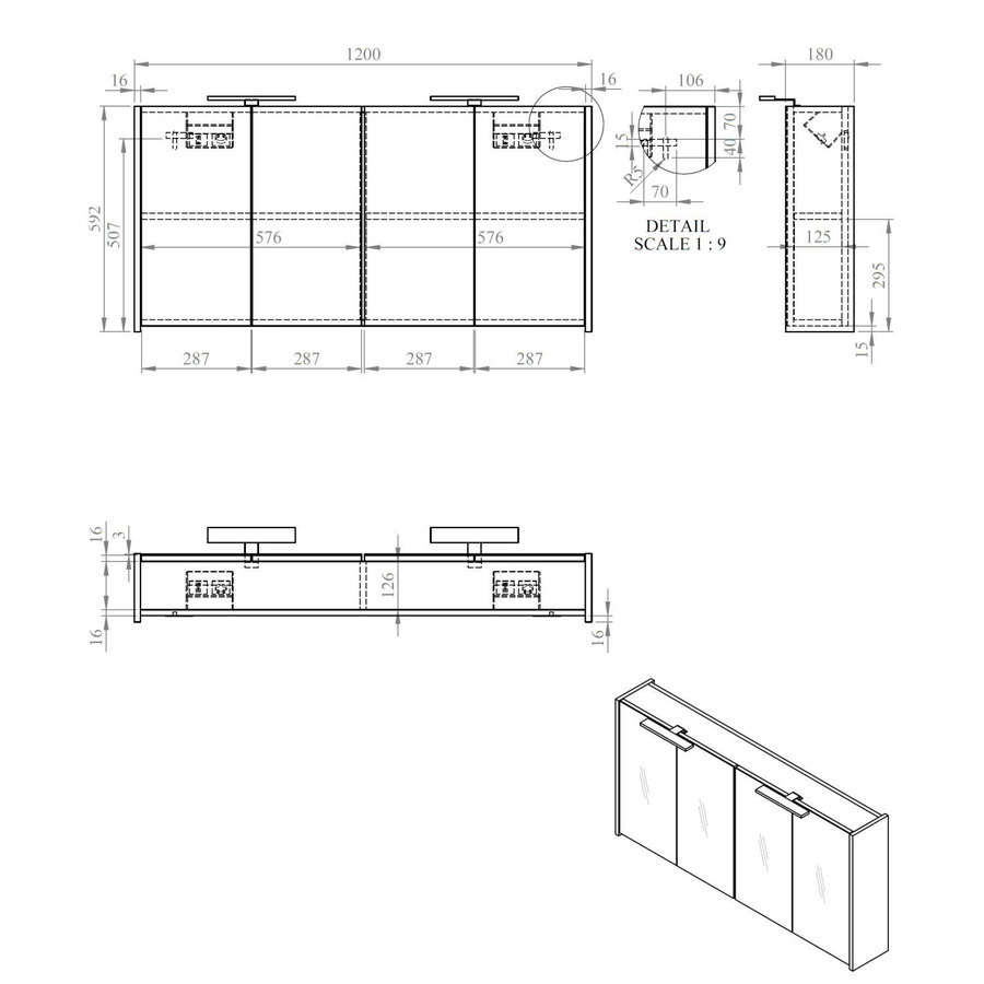 Spiegelkast Best Design Happy Grey Incl. LED verlichting 120x60 cm Grijs Eiken