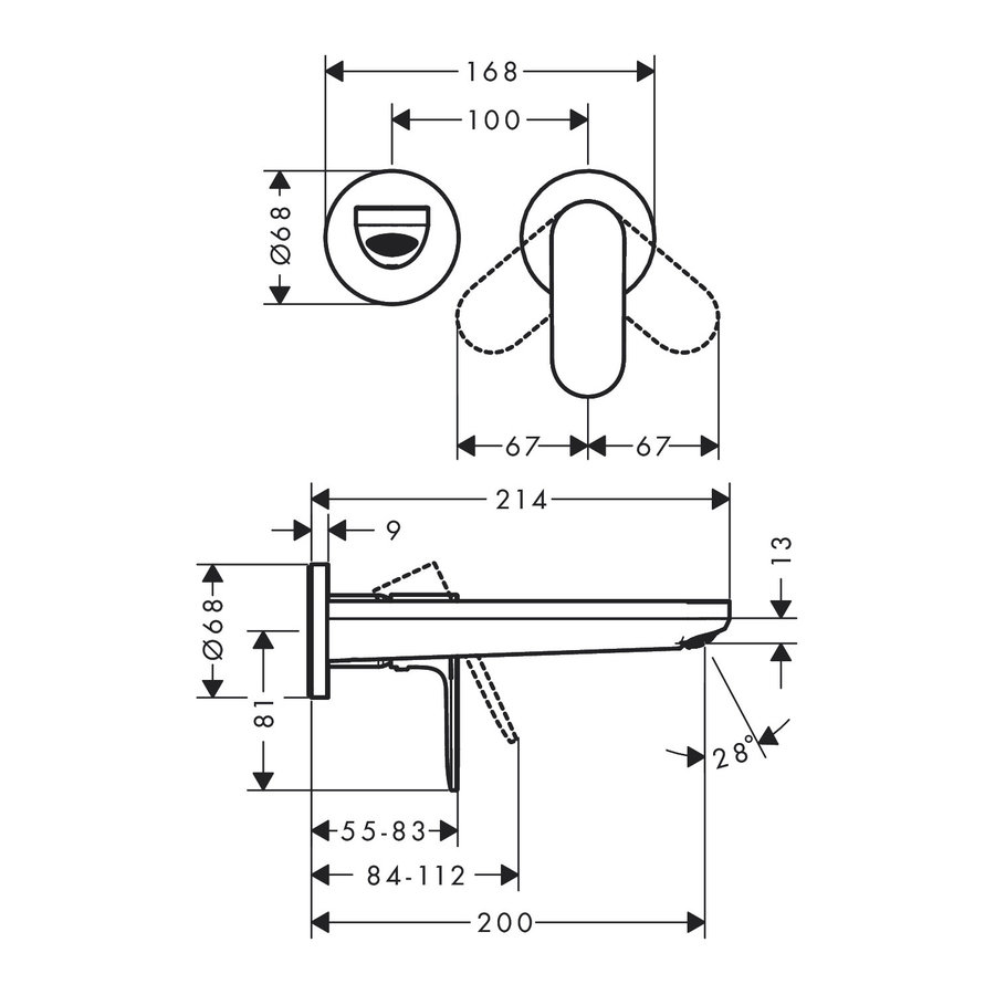 Inbouw Wastafelmengkraan HansGrohe Rebris S Eengreeps Wandmontage Met Uitloop 20 cm Chroom