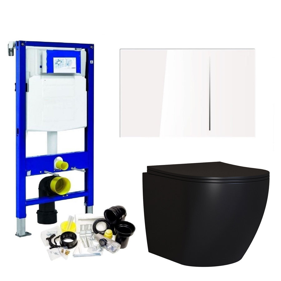 Geberit Sigma 8 (UP720) Toiletset set65 Mudo Rimless Mat Zwart Met Sigma 70 Drukplaat