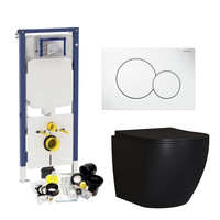 Geberit Sigma 8 (UP720) Toiletset set65 Mudo Rimless Mat Zwart Met Sigma 01 Drukplaat