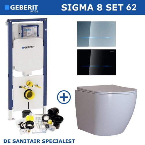 Geberit Sigma 8 (UP720) Toiletset set62 Mudo Rimless Met Sigma 80 Drukplaat 