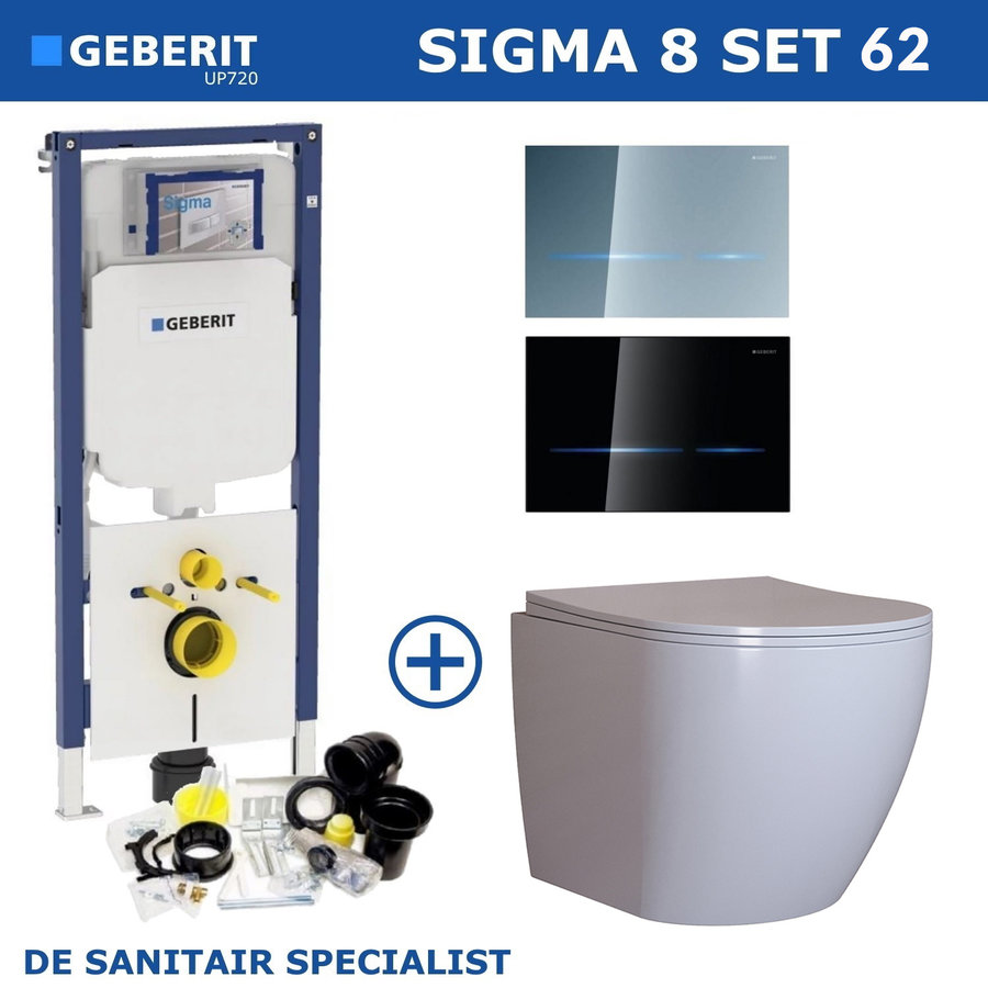 Geberit Sigma 8 (UP720) Toiletset set62 Mudo Rimless Met Sigma 80 Drukplaat