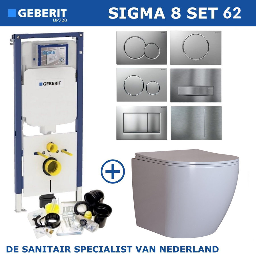 Geberit Sigma 8 (UP720) Toiletset set62 Mudo Rimless Met Sigma 30 Drukplaat