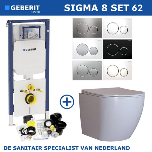 Geberit Sigma 8 (UP720) Toiletset set62 Mudo Rimless Met Sigma 20 Drukplaat 