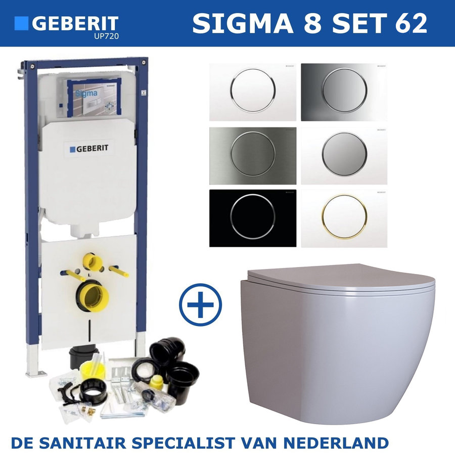 Geberit Sigma 8 (UP720) Toiletset set62 Mudo Rimless Met Sigma 10 Drukplaat