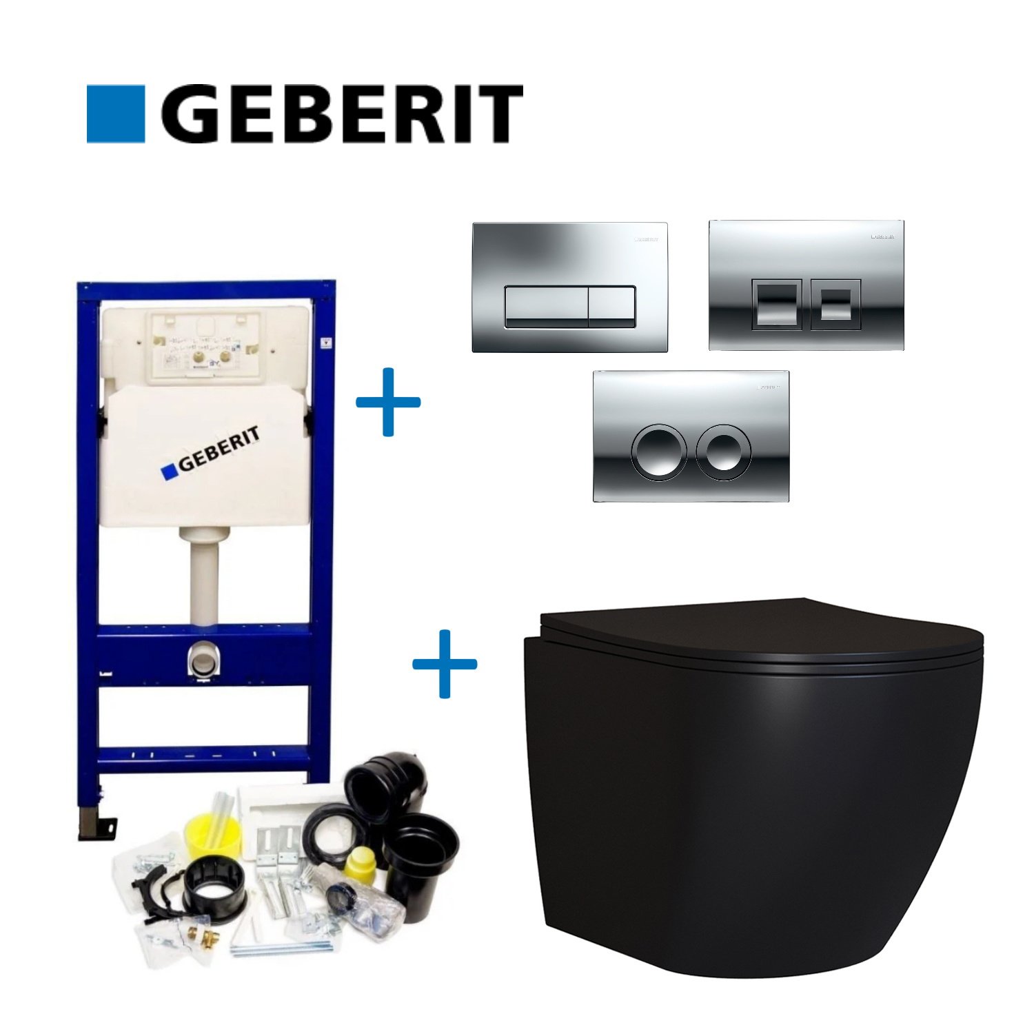 Geberit UP100 Mat Zwarte Toiletset set65 Mudo Randloos - Up100 Delta 21 (set65) Mudo Randloos