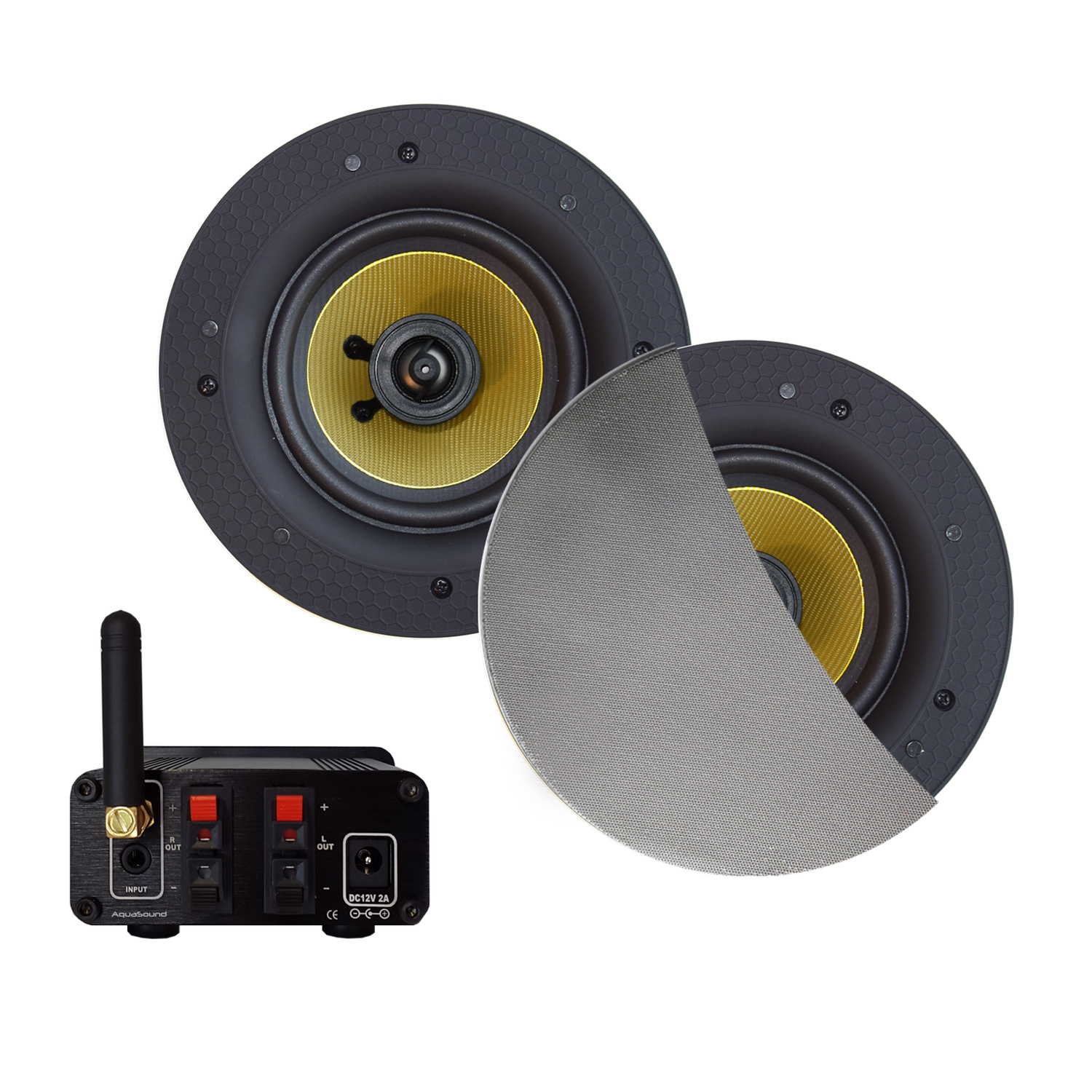 Aquasound Bluetooth-Audio Versterker  Airplay + DLNA 50W Inclusief Speakerset  Rumba 120 mm Mat Chroom 