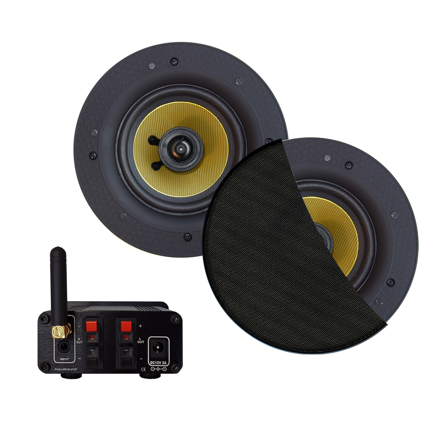 Bluetooth-Audio Versterker Aquasound Airplay + DLNA 50W Inclusief Speakerset Aquasound Rumba 120 mm 