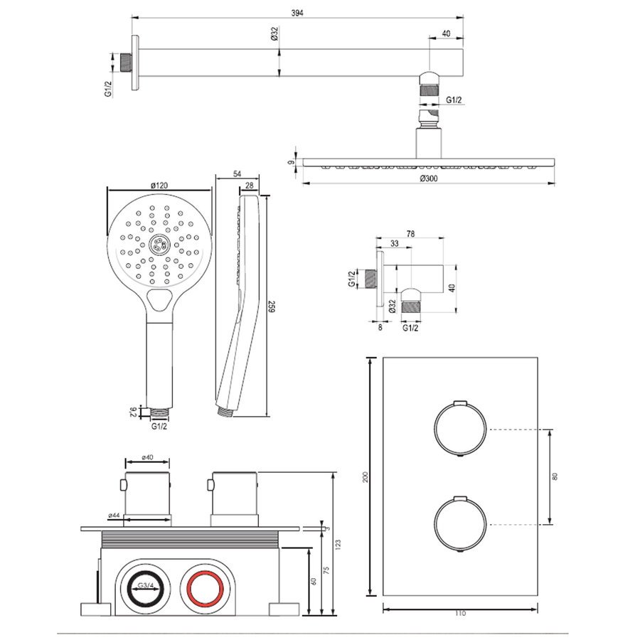 Inbouw Regendouche Set Brauer Copper Edition Wanduitloop Ronde Hoofddouche 30 cm Met Handdouche 3 Standen Koper