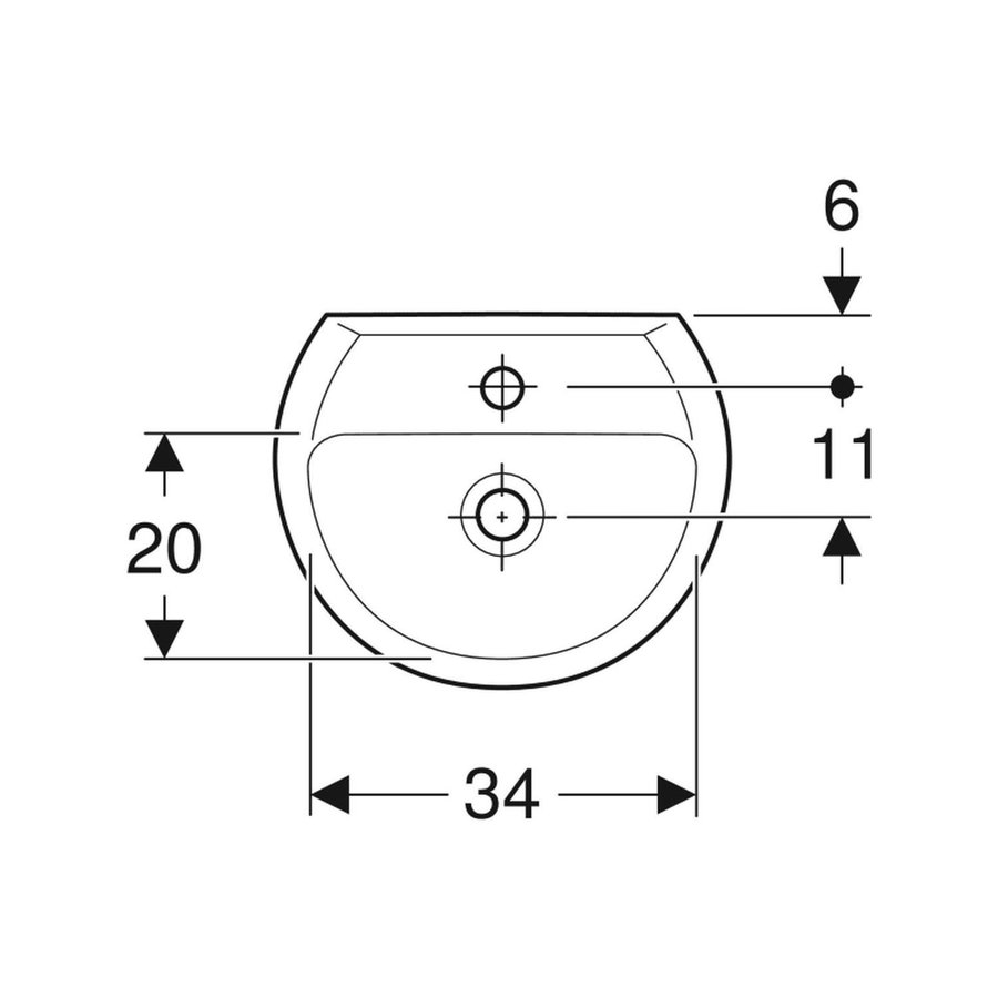 Fontein Geberit Bastia 40x33 cm Rond met Kraangat met Asymetrische Overloop Glans Wit