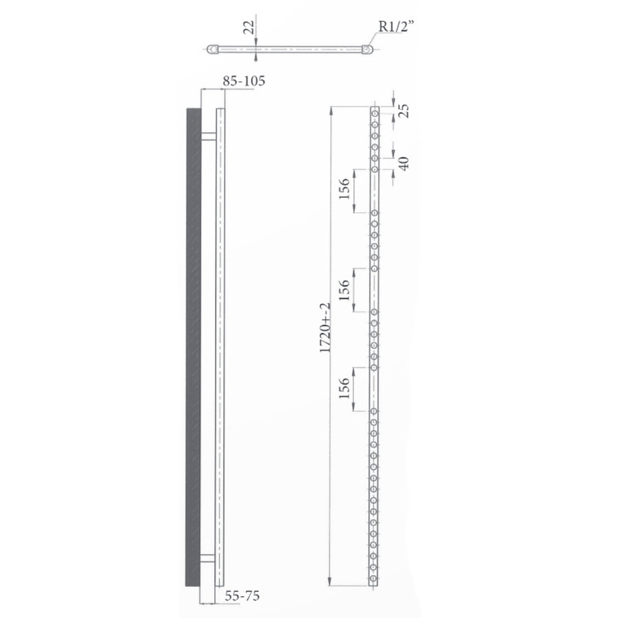 Elektrische Design Radiator Sanicare Plug & Play 172x60 cm Wit 1127 Watt Met Chroom Thermostaat Links