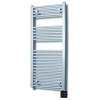 Elektrische Design Radiator Sanicare Plug & Play 111,8x45 cm Zilvergrijs 596 Watt Met Chroom Thermostaat En Bluetooth Links