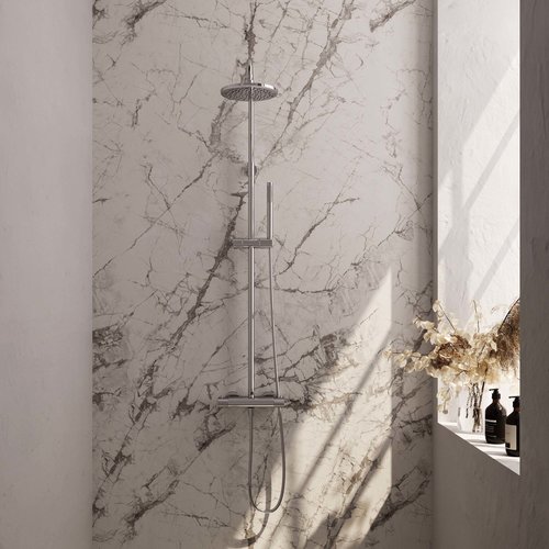 Regendoucheset Opbouw Brauer Chrome Carving 20 cm Thermostatisch met Staaf Handdouche Geborsteld Chroom 