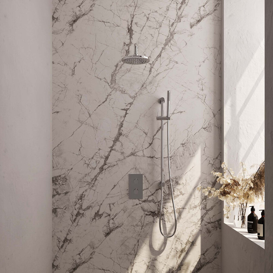 Inbouw Regendouche Set Brauer Chrome Edition Gebogen Wanduitloop Ronde Hoofddouche 20 cm Met Glijstang