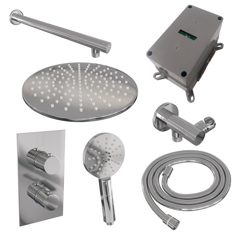 Inbouw Regendouche Set Brauer Chrome Edition Wanduitloop Ronde Hoofddouche 30 cm Met Handdouche 3 Standen