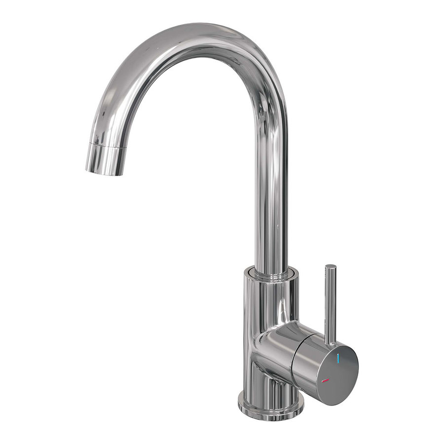 Wastafelmengkraan Brauer Chrome Edition Coldstart Opbouw Hoog Gebogen Ronde Hendel Chroom PVD