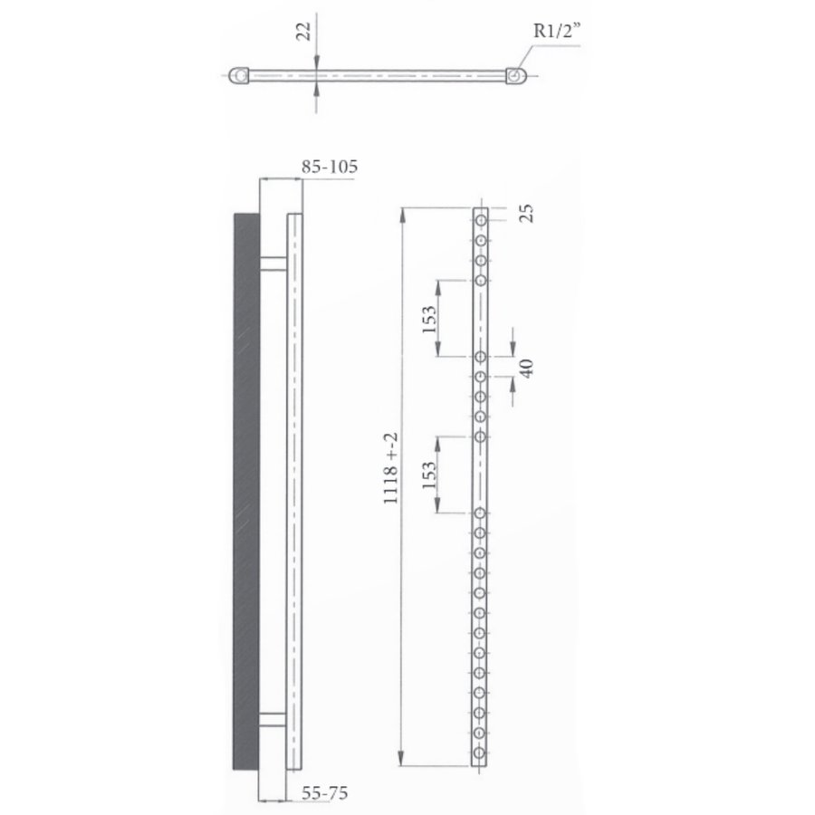 Elektrische Design Radiator Sanicare Plug & Play 111,8x60 cm Wit 730 Watt Met Zwarte Thermostaat En Bluetooth Links