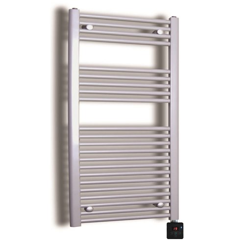 Elektrische Design Radiator Sanicare Plug & Play 111,8x60 cm Inox Look 730 Watt Met Zwarte Thermostaat En Bluetooth Links 