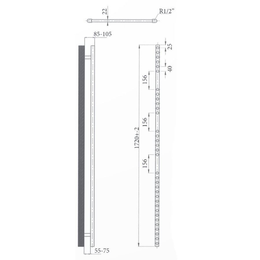 Elektrische Design Radiator Sanicare Plug & Play 172x60 cm Zilvergrijs 730 Watt Met Chroom Thermostaat En Bluetooth Links