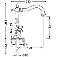 Wastafelkraan Tres Clasic 2 Grepen Hoog Gebogen Verouderd Messing Mat