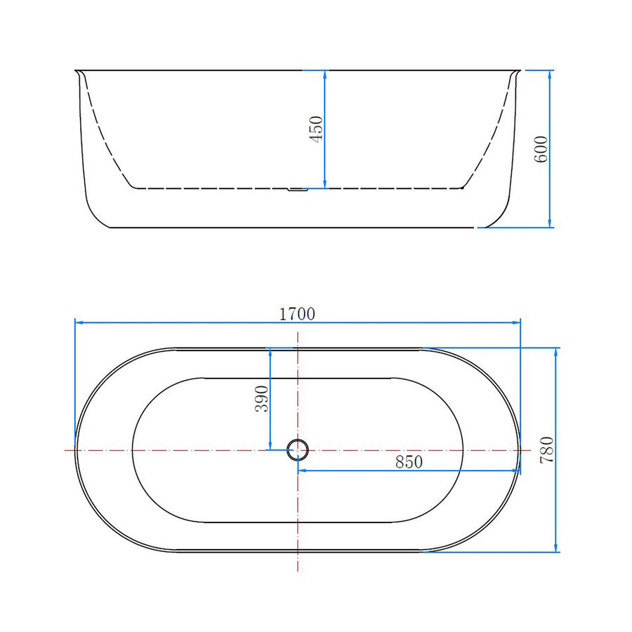 Vrijstaand Ligbad Best Design Ribbd 170x78x60 cm Mat Wit Incl. Waste
