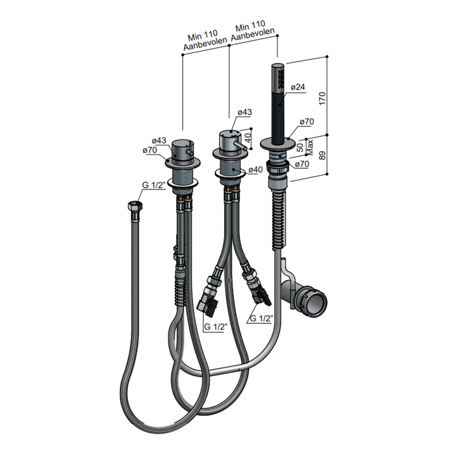 Badrandkraan Hotbath Archie 1-Hendel Mengkraan Met 2-Weg Omstel Geborsteld Gunmetal PVD