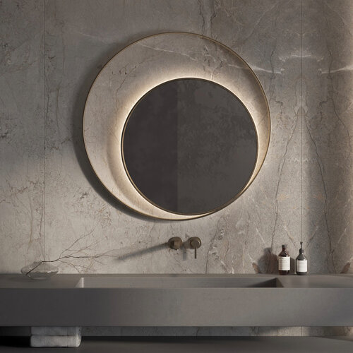 Designspiegel Martens Design Athene Rond met Frame en Indirecte LED Verlichting 90 cm Geborsteld Goud 