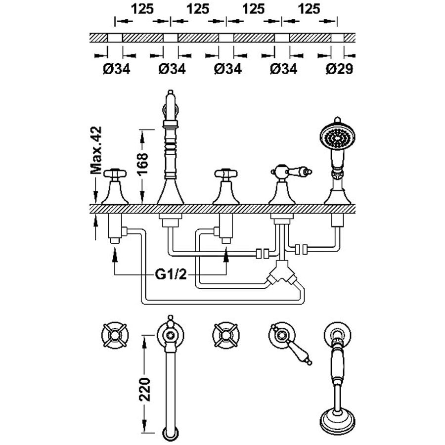 Badrandkraan Tres Clasic Mengkraan Incl. Omstelknop en Handdouche Chroom