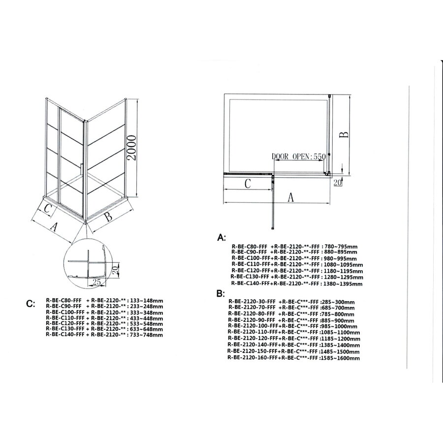 BWS Nisdeur Recta Met Vast Paneel 90x200 cm 8 mm NANO Glas Black Brushed Profiel OP=OP