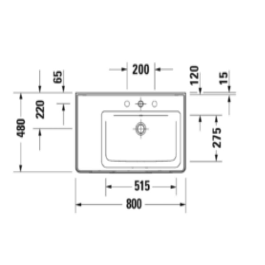 Wastafel Duravit D-Neo Rand Overloop Kraanvlak 1 Kraangat 80 cm Hoogglans Wit Rechts