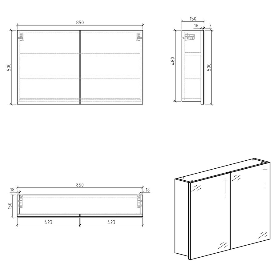 Spiegelkast Differnz Brida 50x85x15 cm Wit