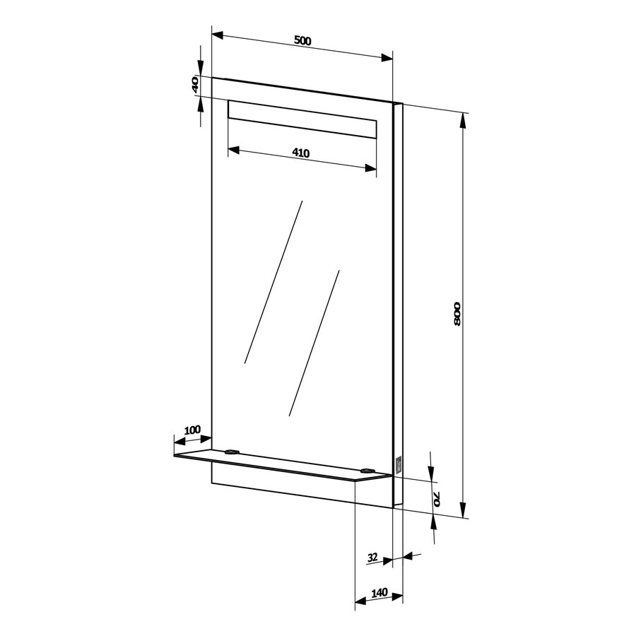 Spiegel Sapho Aqualine Met LED Licht En Planchet 50x80 cm