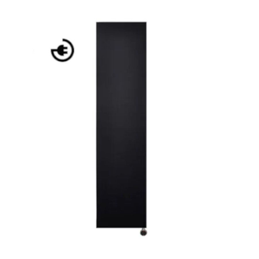 Radiator Sanicare Denso 180 x 40 cm. Mat Zwart Met Thermostaat Chroom Linksonder