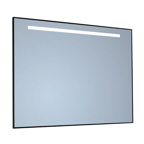 Spiegel Sanicare Q-Mirrors 120x70 cm Vierkant Met Aan De Bovenkant LED Warm White, Omlijsting Mat Zwart incl. ophangmateriaal Met Afstandsbediening 